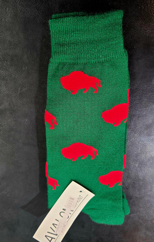 Buffalo Socks-Green w/Red Buffalo