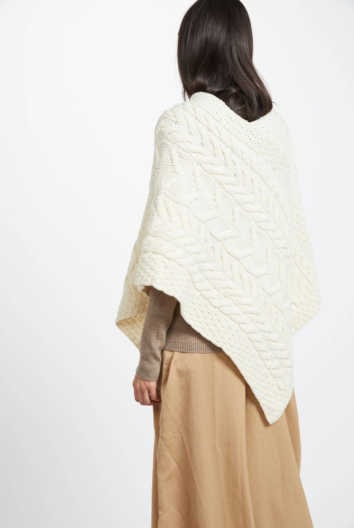 Aasleagh Falls Ladies Aran Poncho-Cream