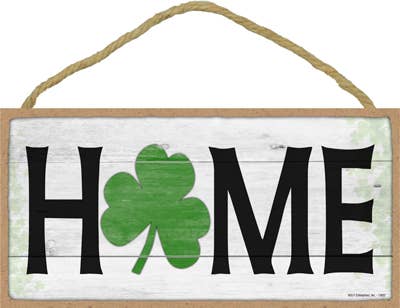 HOME with shamrock 5" x 10" wood plaque, sign - Simple Sign