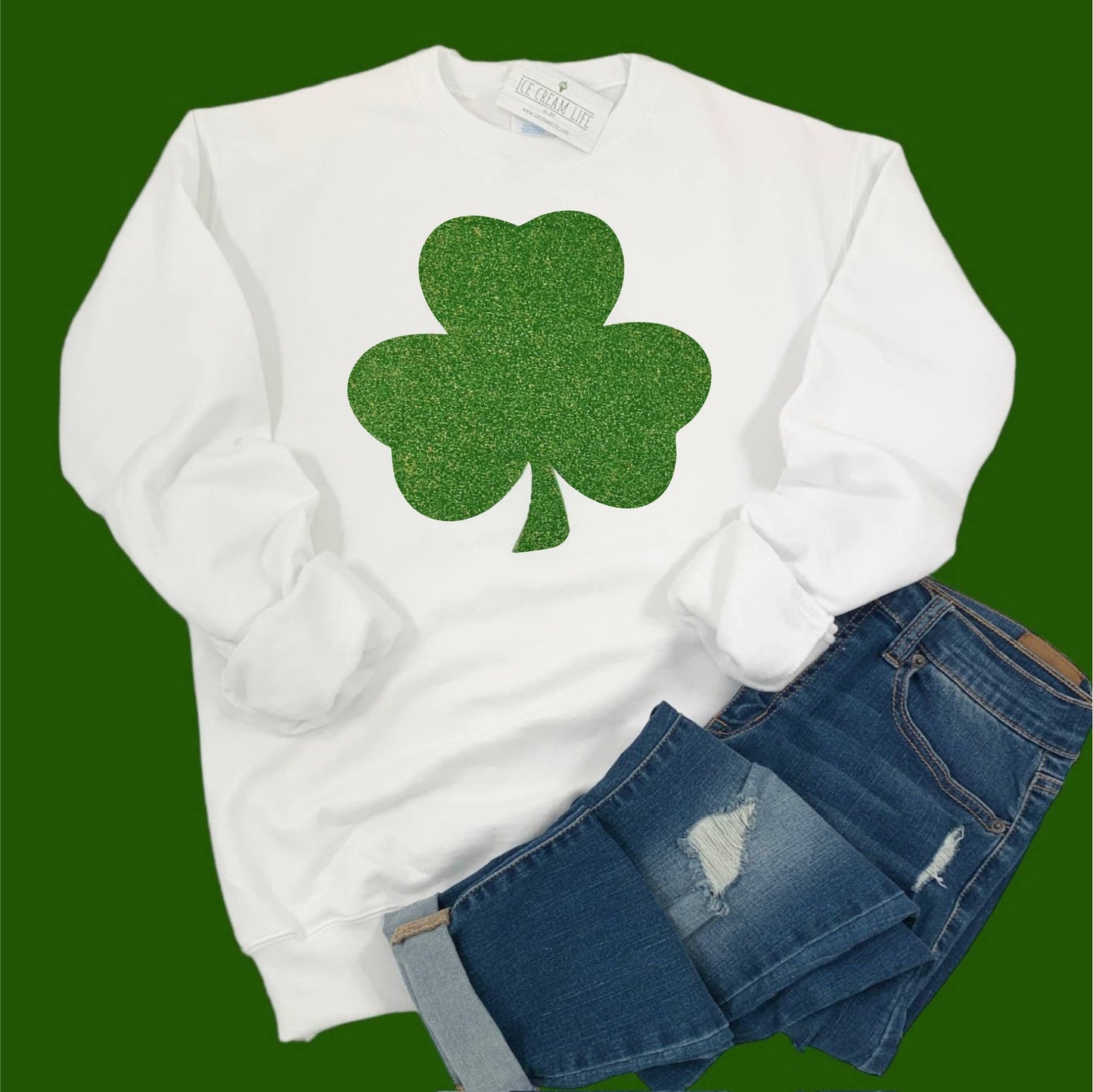 GLITTER SHAMROCK SWEATSHIRT WOMENS ST PATRICKS DAY SHIRTS