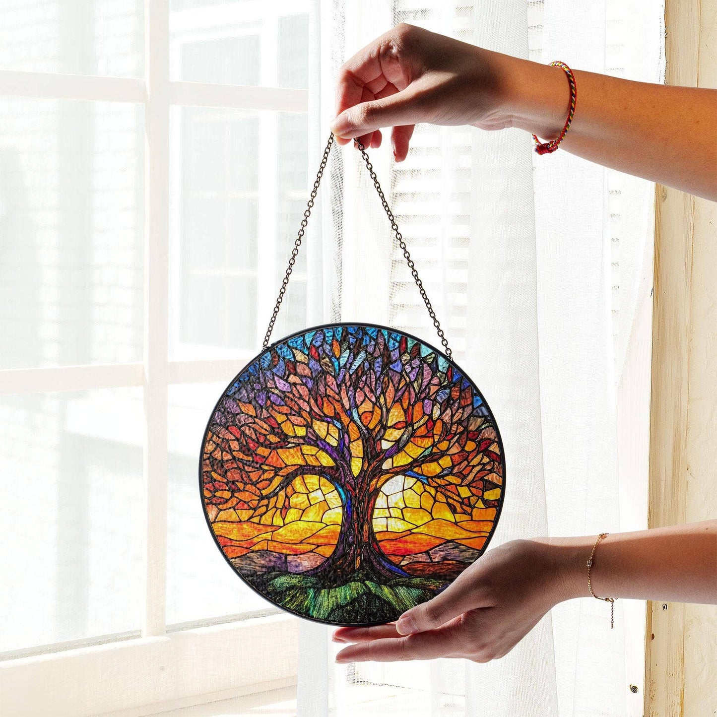 Tree of Life Stained Glass Suncatcher, Autumn Fall Decor