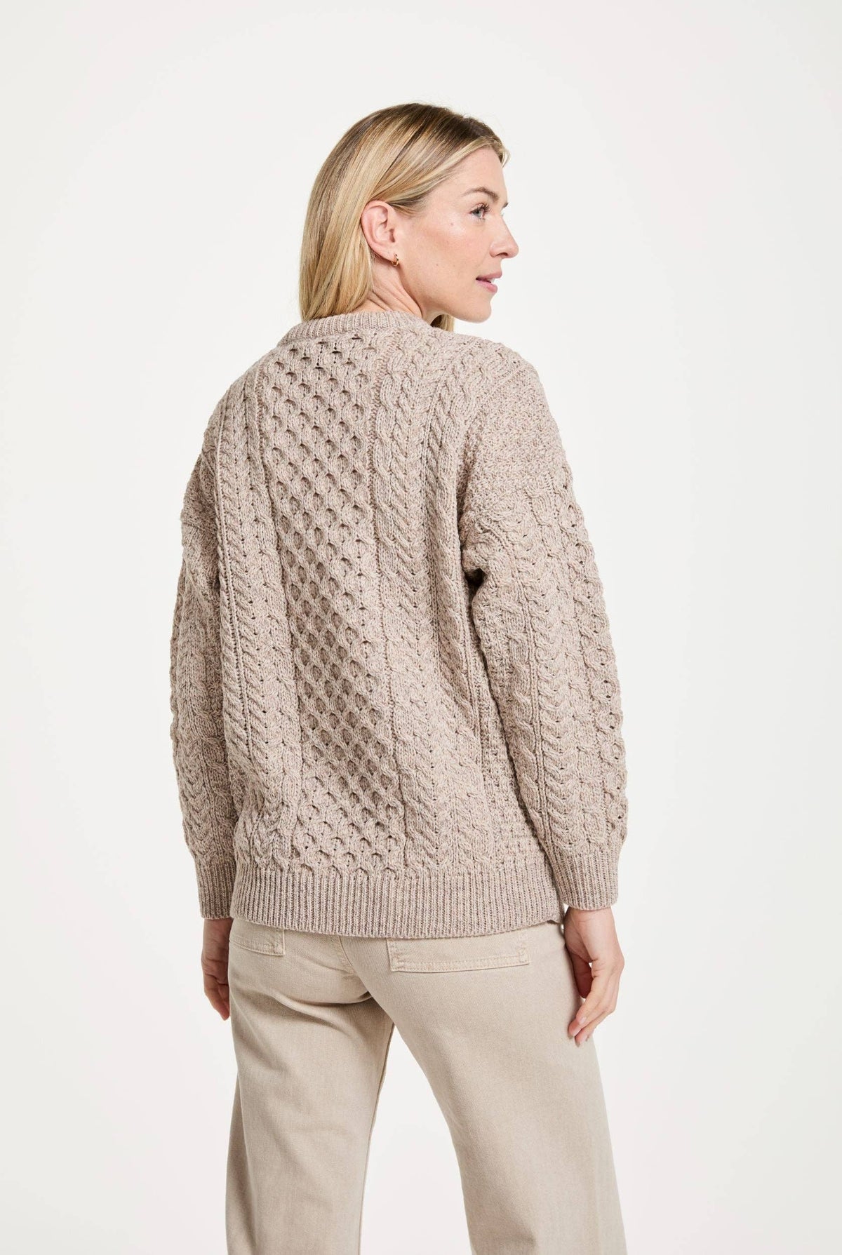 Achill Island Ladies Merino Aran Cardigan - Oat