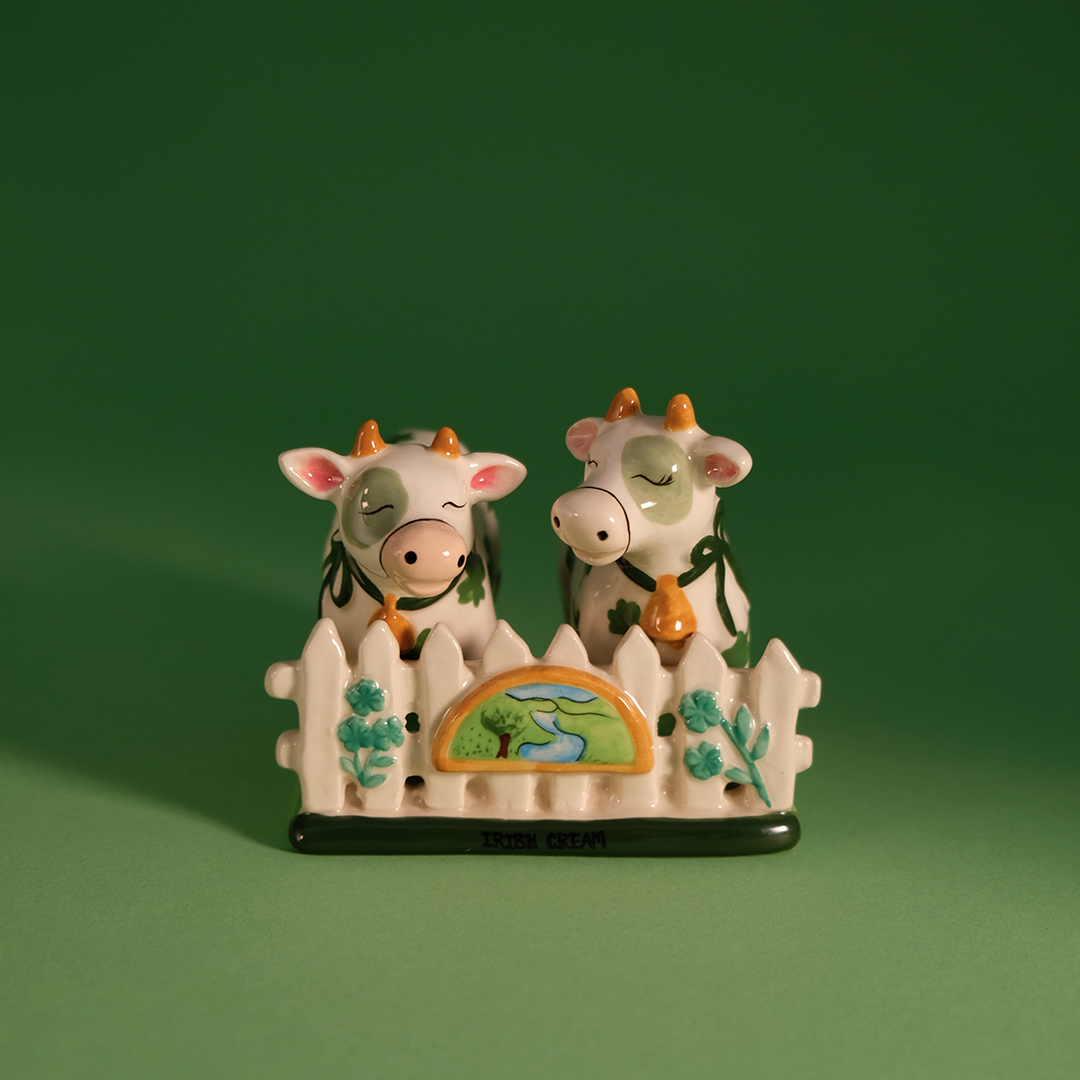 St Patrick Irish Cow Salt & Pepper Set with Dish