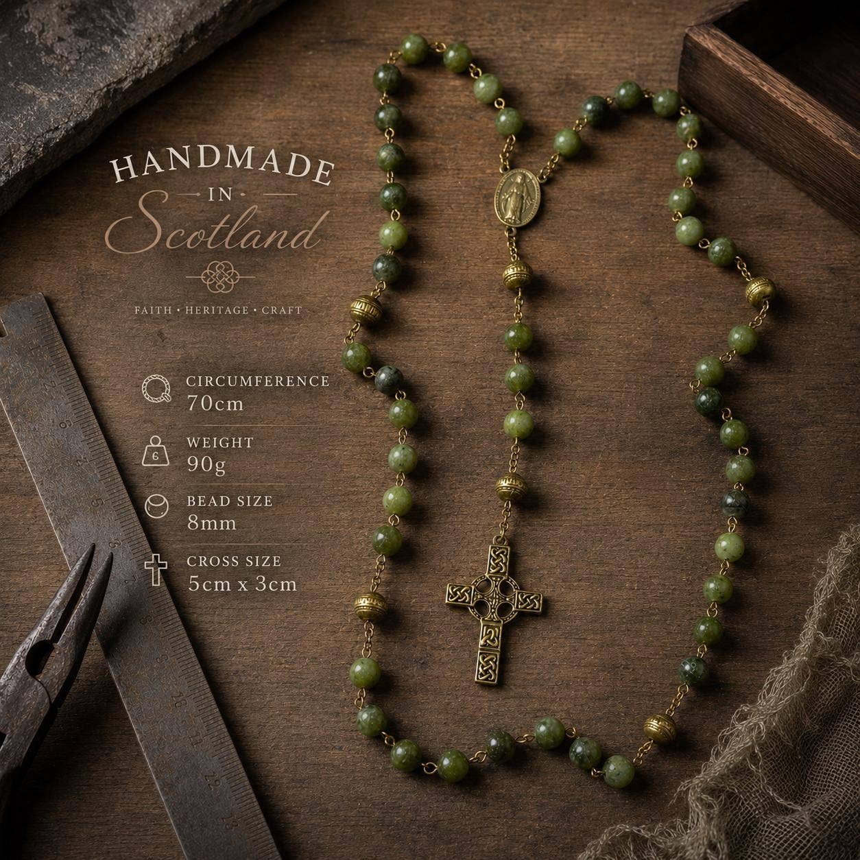 Green Jade Celtic Cross Catholic Rosary