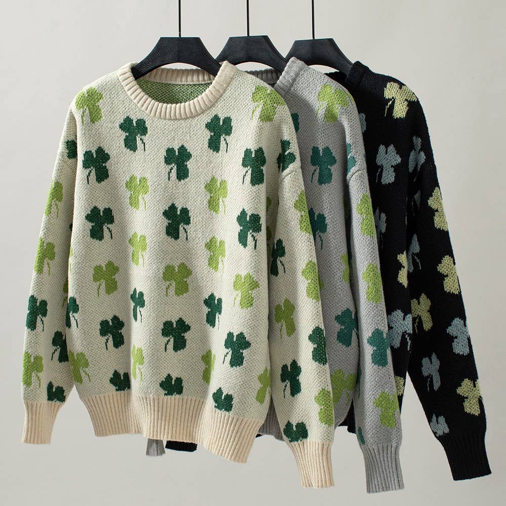 Clover Jacquard Pullover Sweater