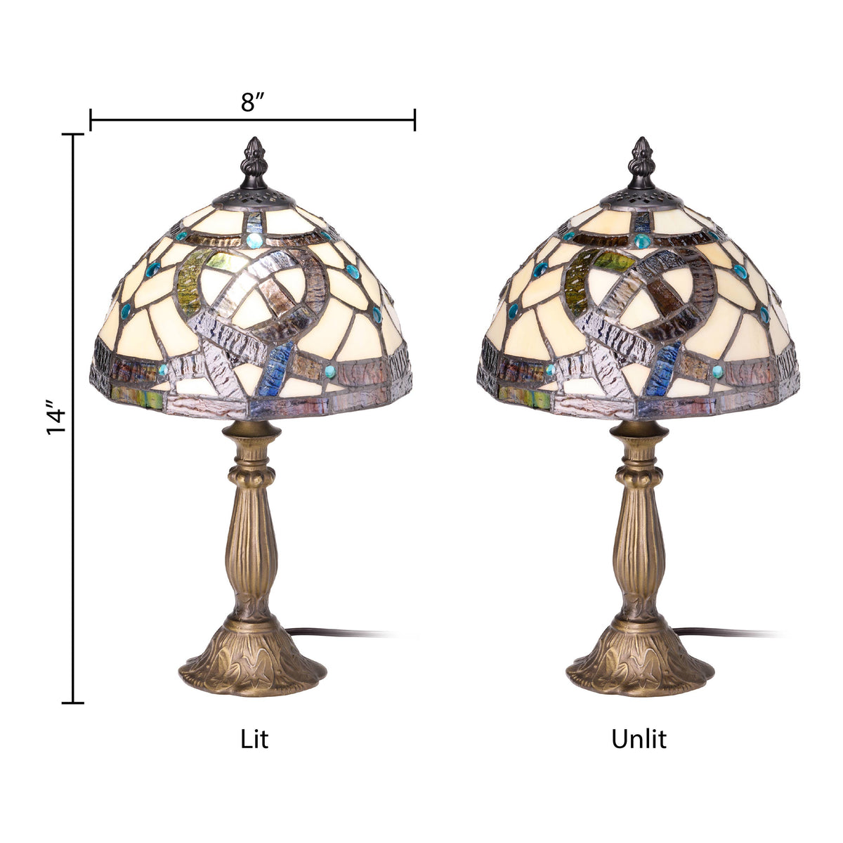 14" Celtic Pathways Stained Glass Amber Table Lamp