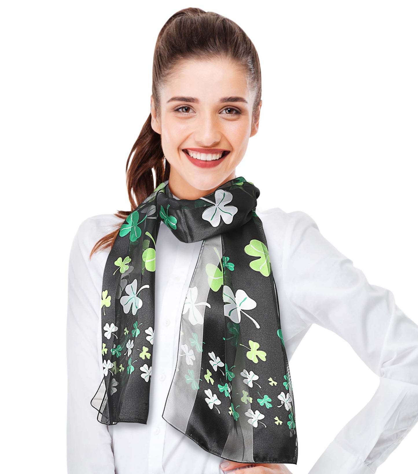 Multi Shamrock St. Patrick's Day Scarf - Silk Feeling Scarf