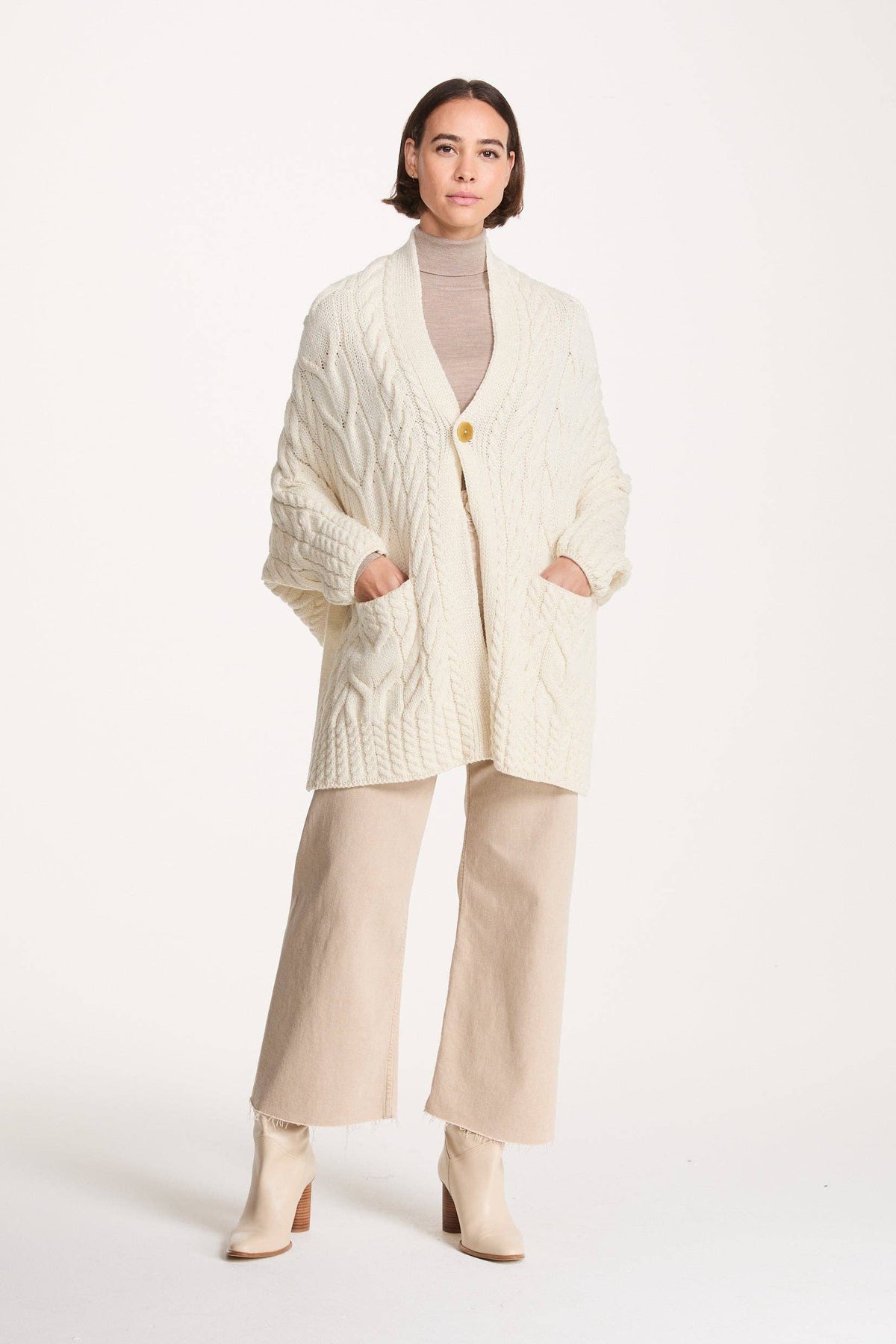 Knocknarea Ladies Wrap Merino Cardigan - Cream