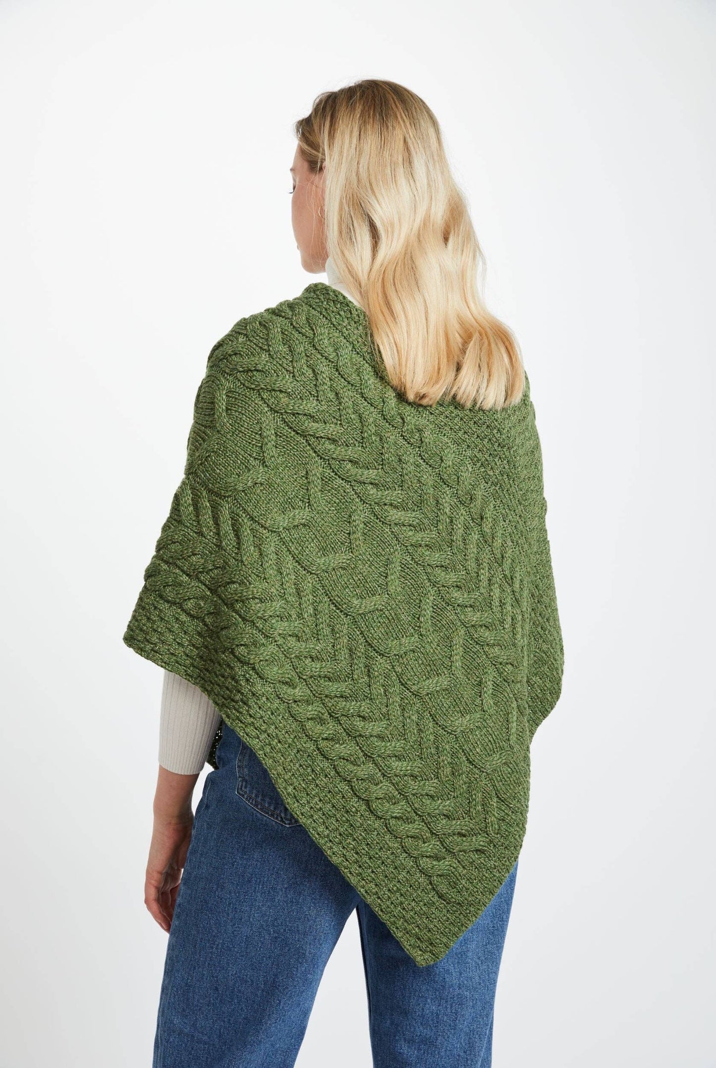 Aasleagh Falls Ladies Aran Poncho-Meadow Green