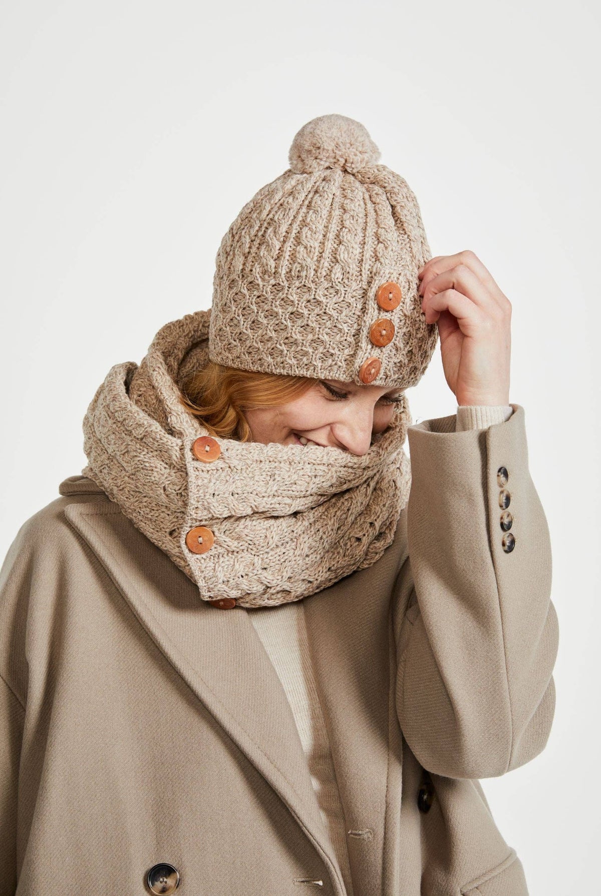 Shrule Merino Aran Hat with Pom Pom - Oat
