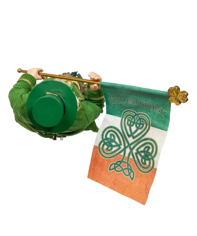 11" Fabriche Musical Irish Santa W/Flag