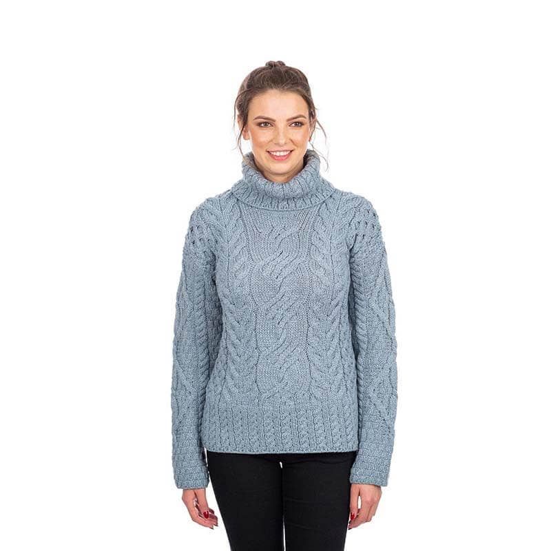 Mist Marl Women's Turtleneck Cable Sweater