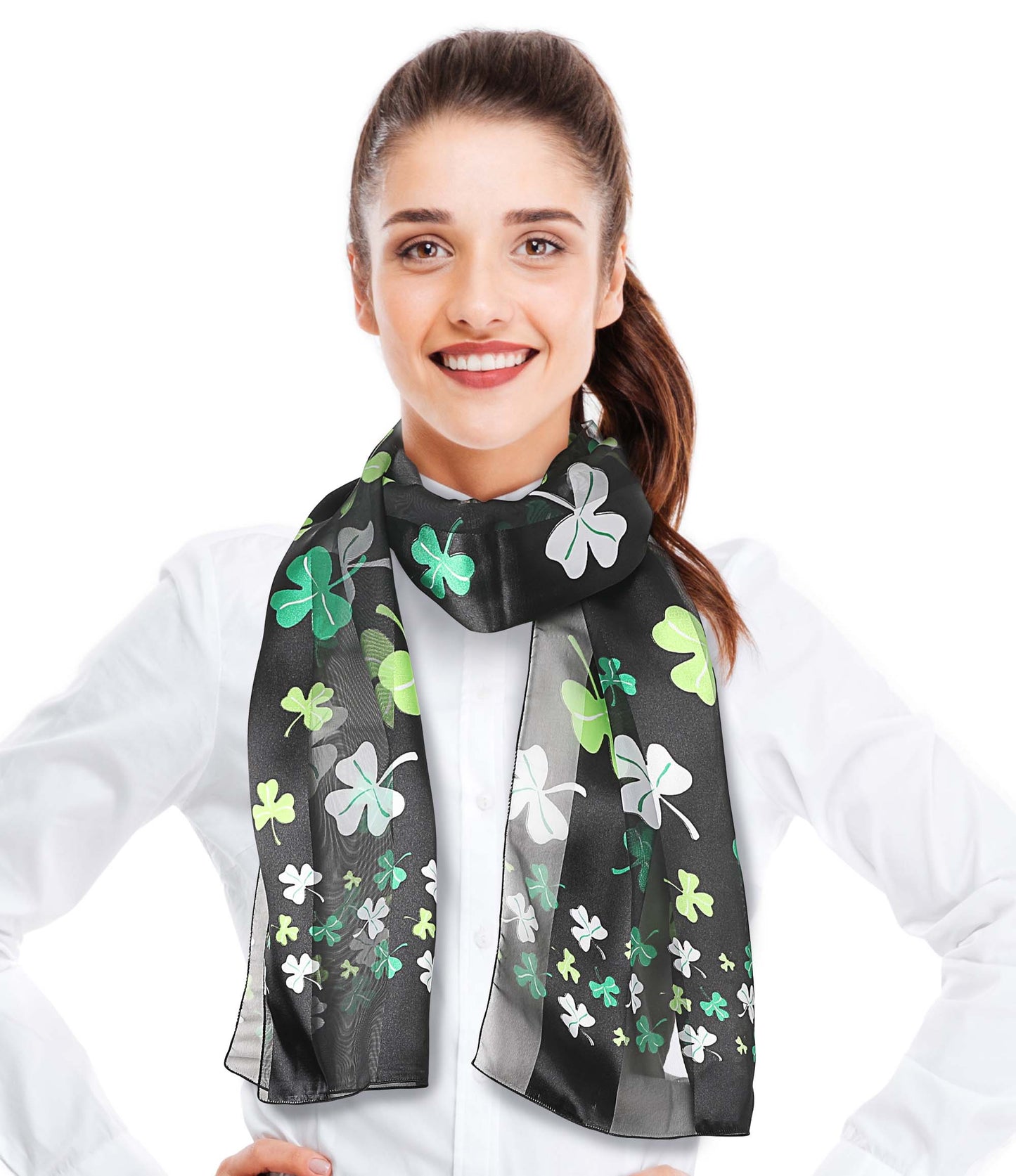 Multi Shamrock St. Patrick's Day Scarf - Silk Feeling Scarf