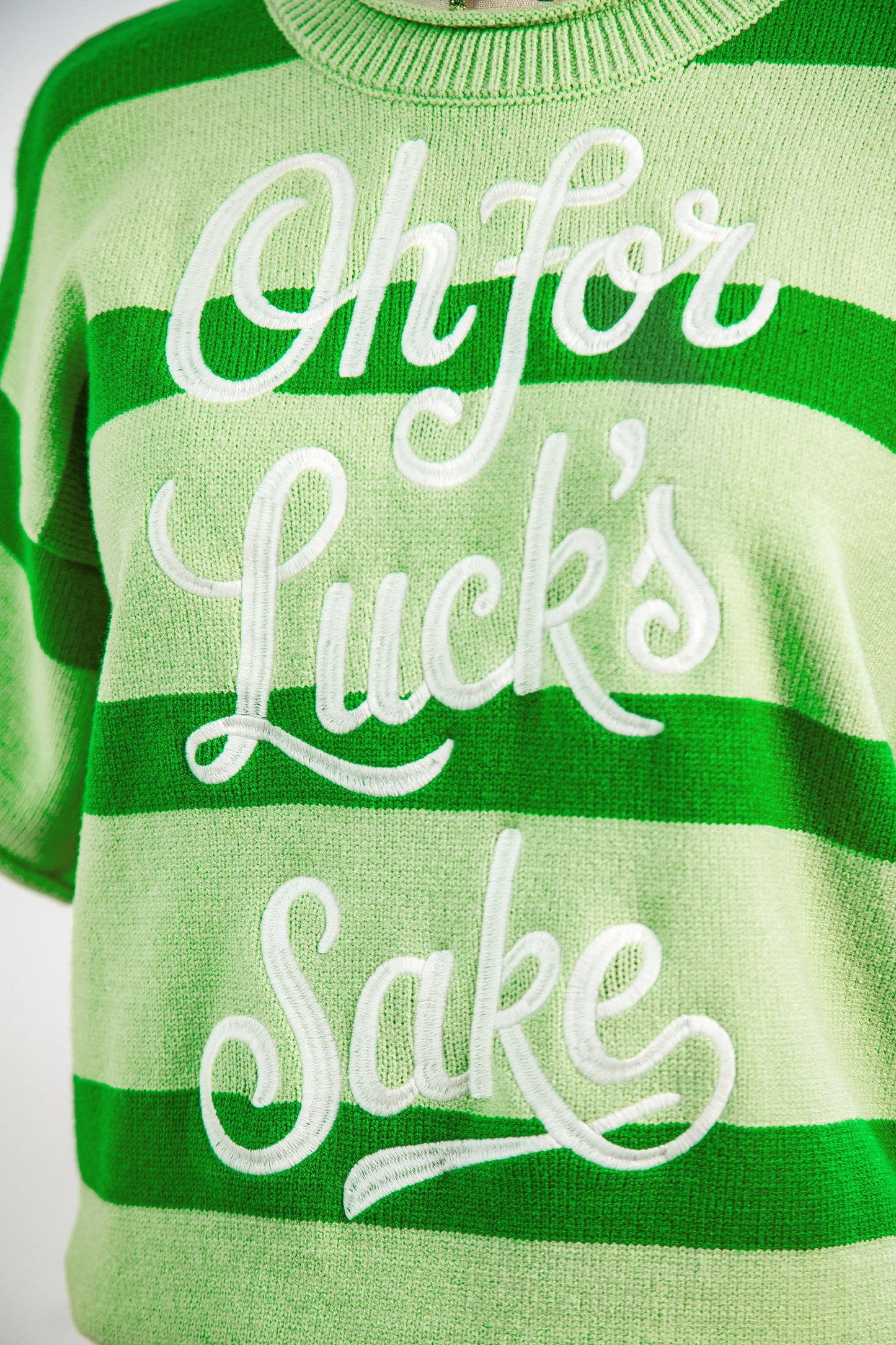 Green Stripe Oh for Lucks Sake St Patricks Day Short Sleeve Sweater