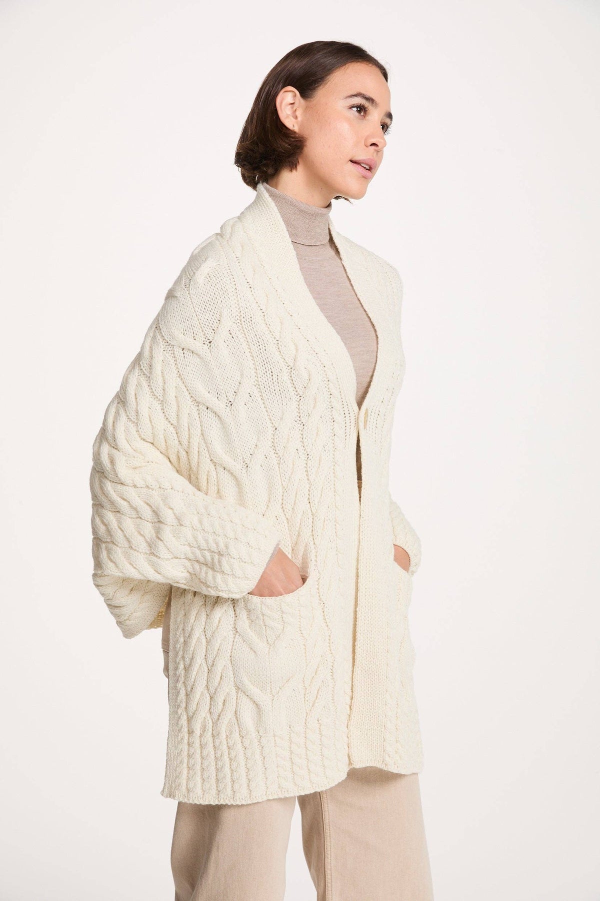 Knocknarea Ladies Wrap Merino Cardigan - Cream