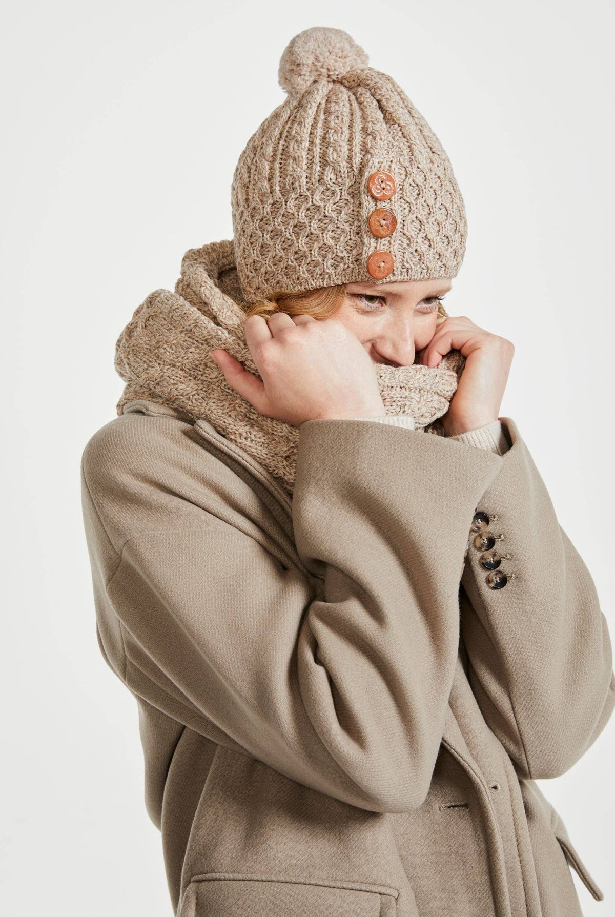 Shrule Merino Aran Hat with Pom Pom - Oat