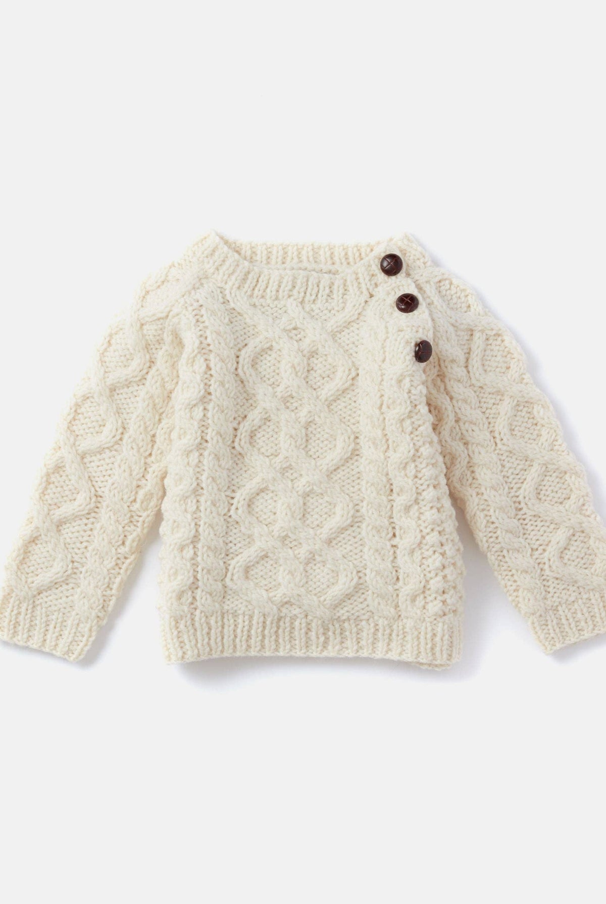 Shepley Baby Aran Wool Crew Neck Sweater - Cream