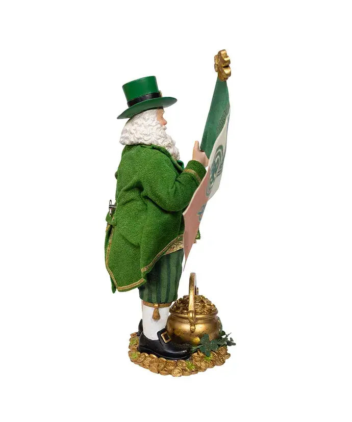 11" Fabriche Musical Irish Santa W/Flag