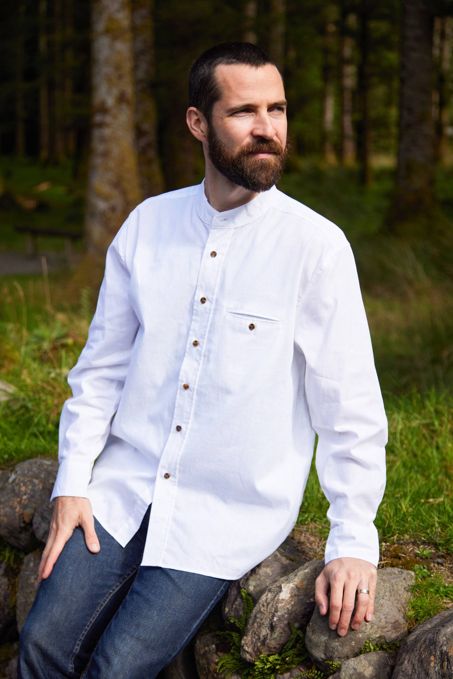 Lee Valley Irish Collarless Linen Grandad Shirt  Bleach White