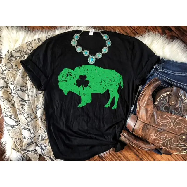 Buffalo Shamrock on Black Tee