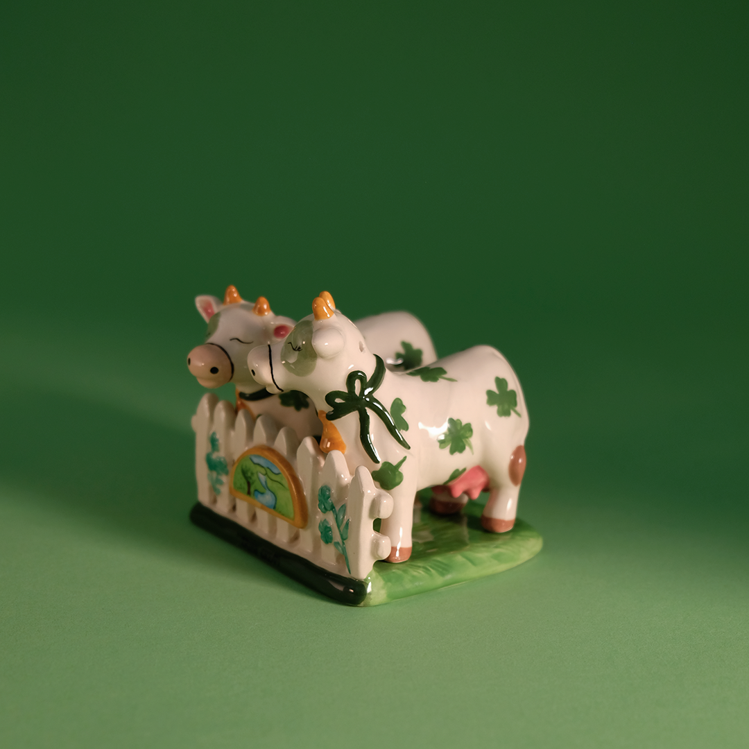 St Patrick Irish Cow Salt & Pepper Set with Dish