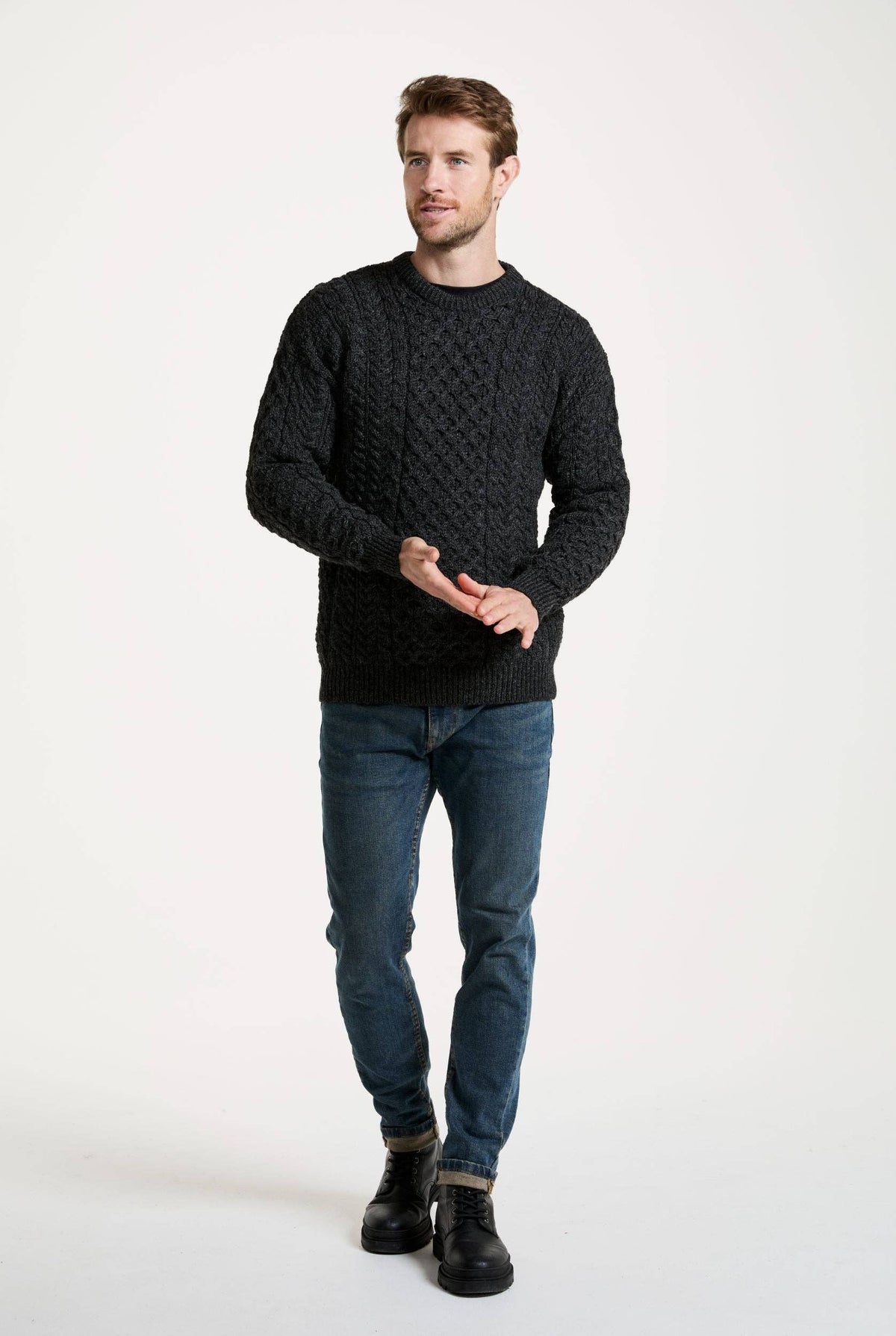 Inishbofin  Mens Traditional Aran Sweater - Charcoal