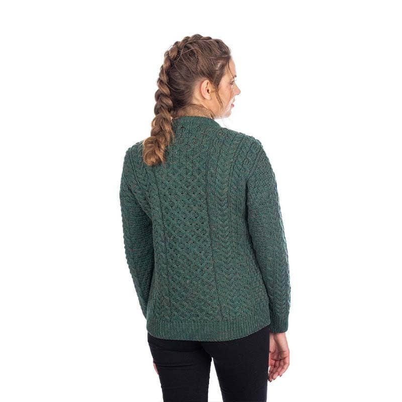 Green Ladies' Merino Aran Cardigan with Buttons SMALL