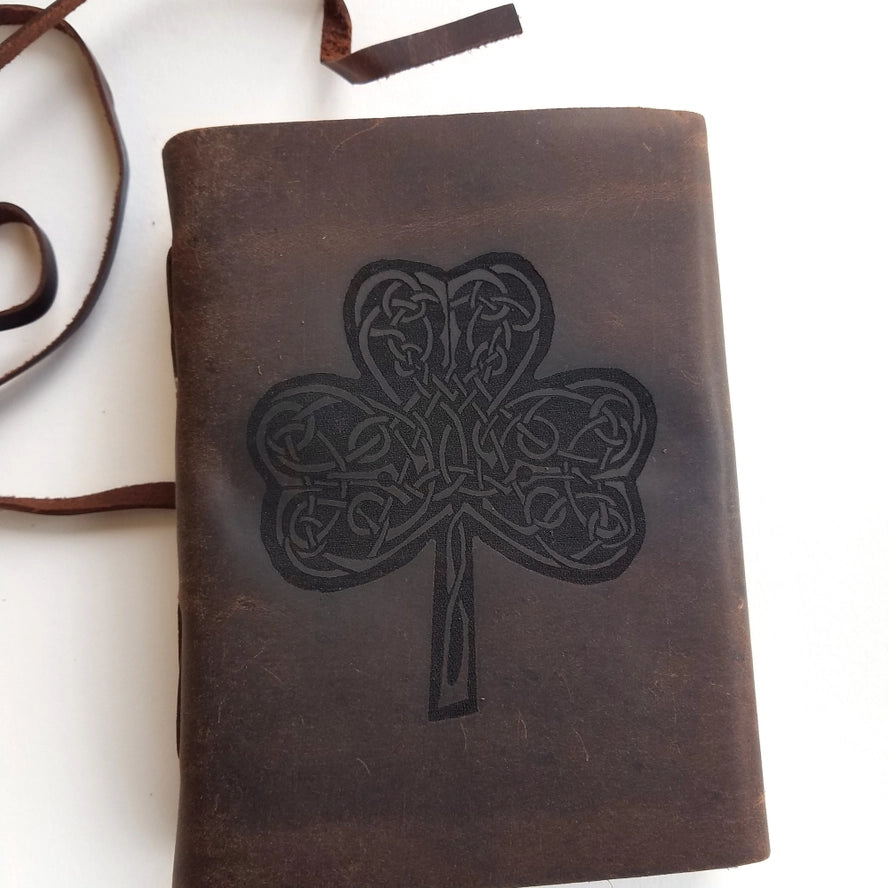 Celtic Shamrock Leather Journal, Unlined Paper