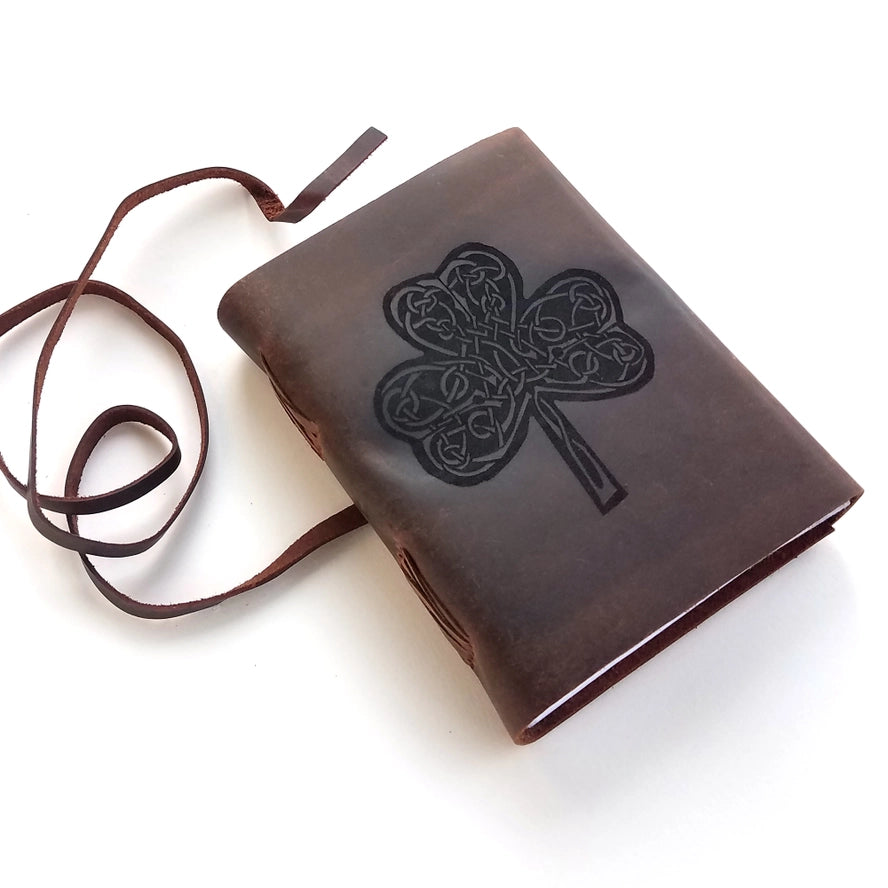 Celtic Shamrock Leather Journal, Unlined Paper