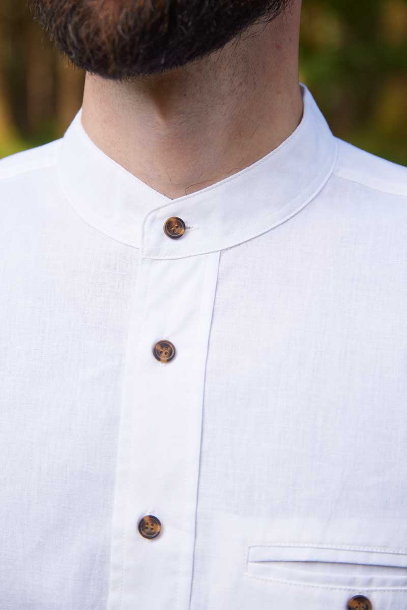 Lee Valley Irish Collarless Linen Grandad Shirt  Bleach White