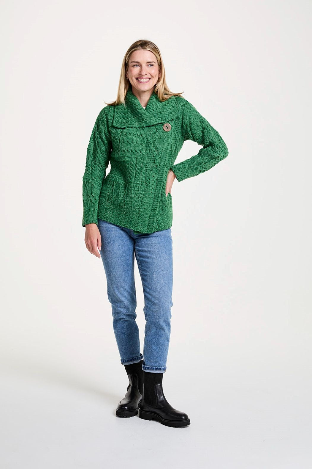 Patchwork One Button Collar Cardigan