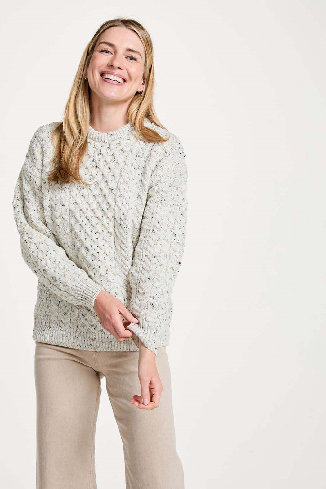 Inisheer Traditional Aran Sweater -Flecked Cream