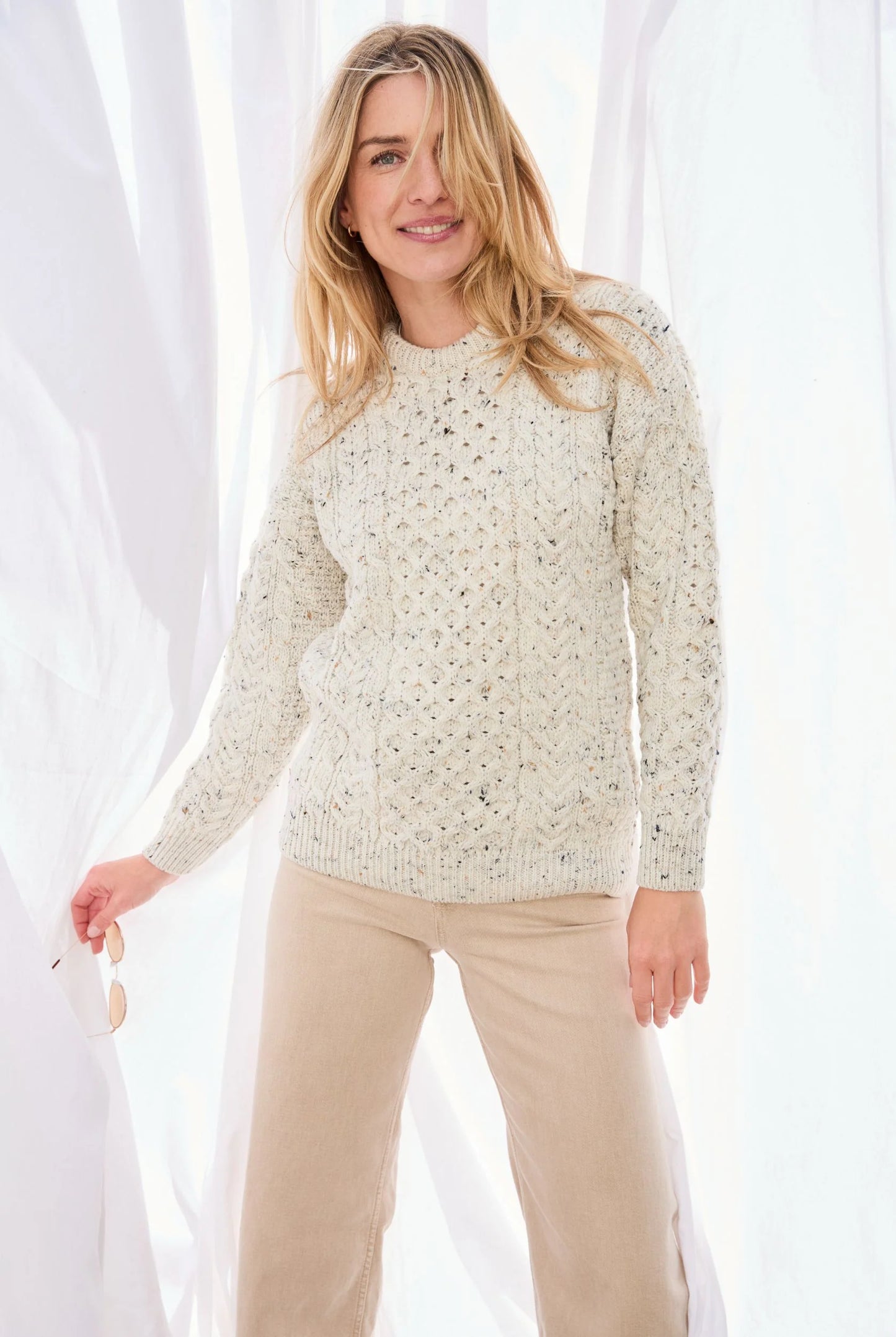 Inisheer Traditional Aran Sweater -Flecked Cream