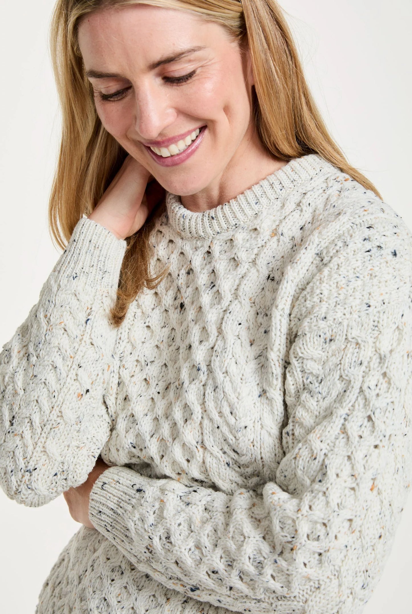Inisheer Traditional Aran Sweater -Flecked Cream