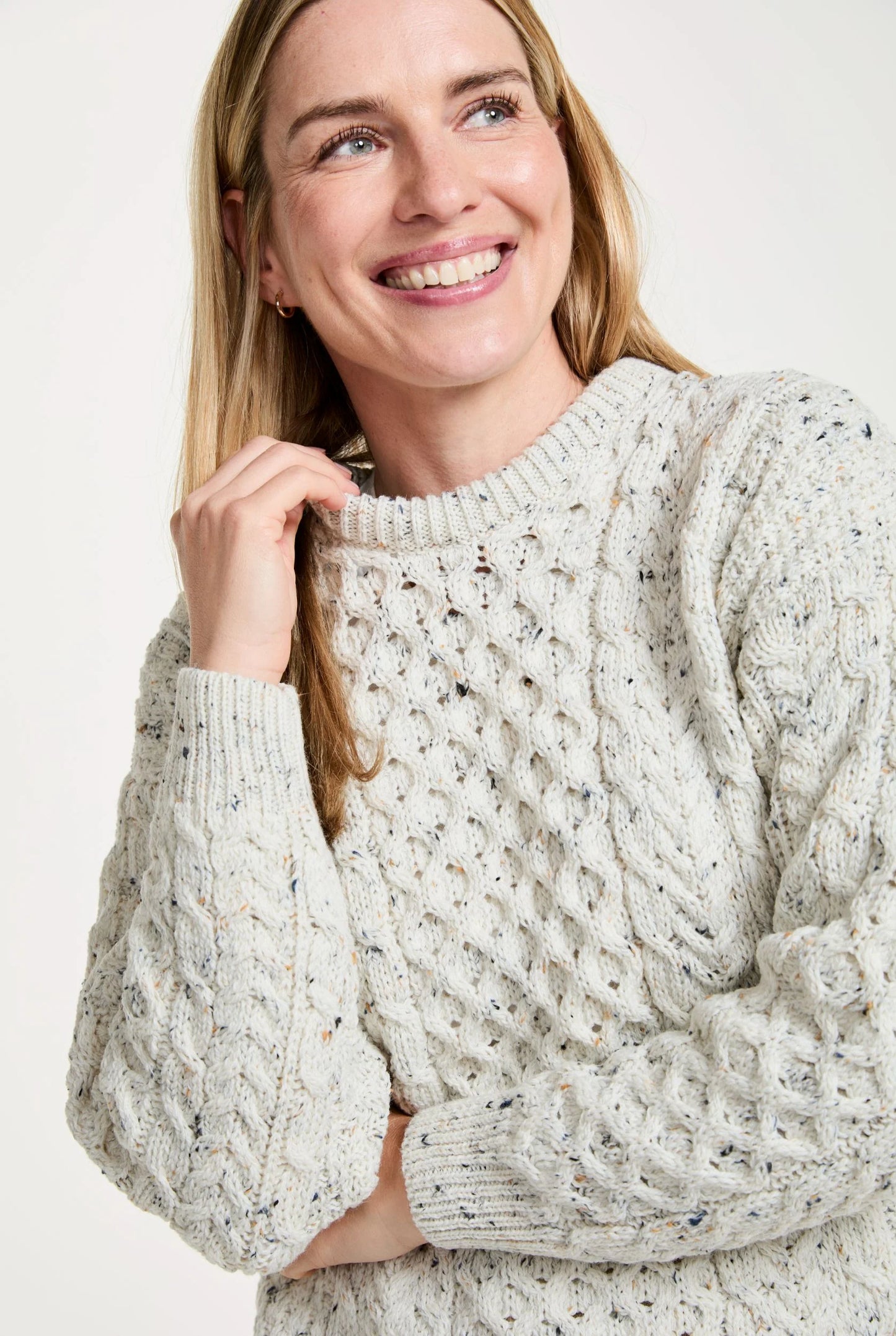 Inisheer Traditional Aran Sweater -Flecked Cream