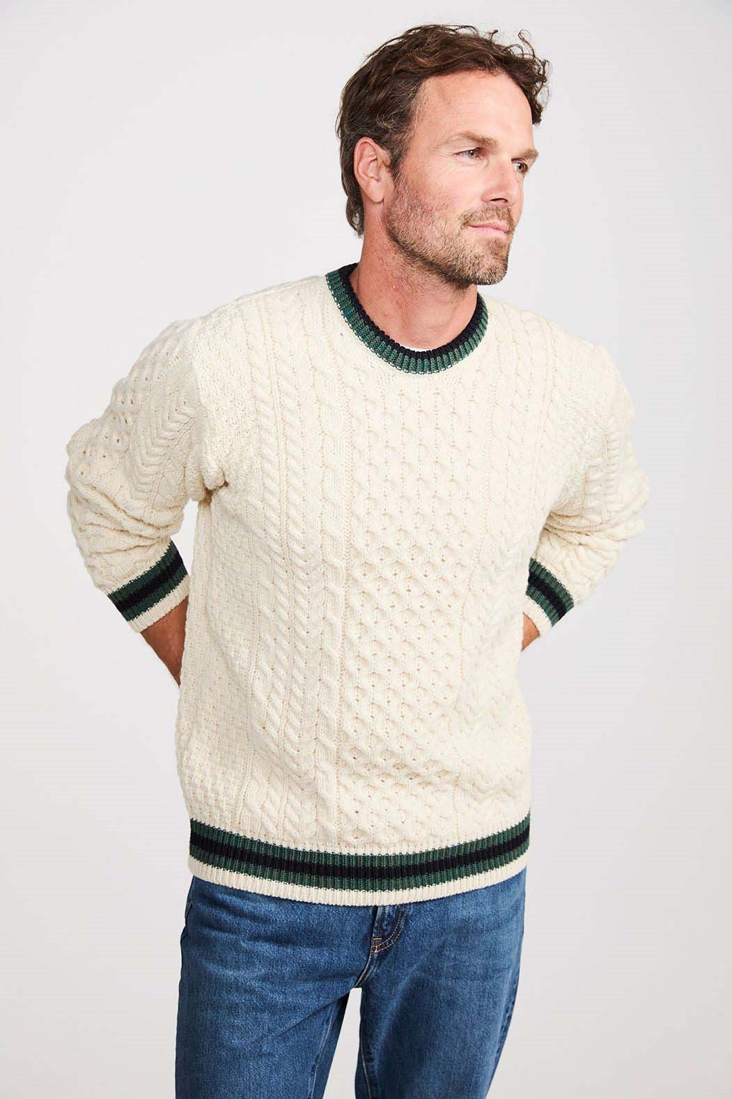 Striped Aran Crewneck Sweater