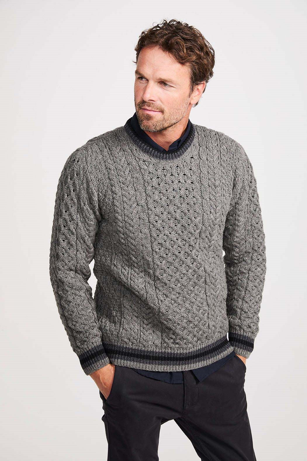 Striped Aran Crewneck Sweater
