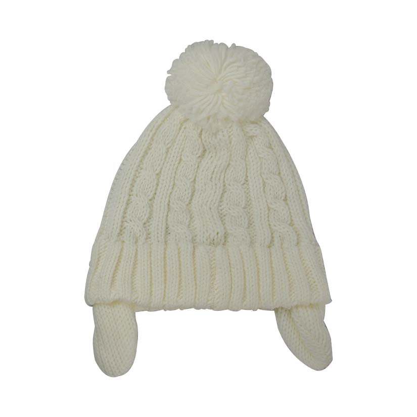 White Toddler Aran Ear Flap Cap
