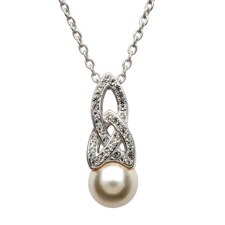 Shanore's Celtic Pearl Necklace Adorned By Crystals