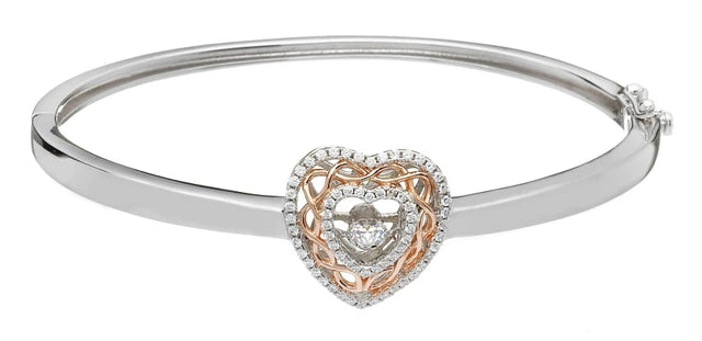 Silver Bangle Dancing Stone Celtic Knot Heart