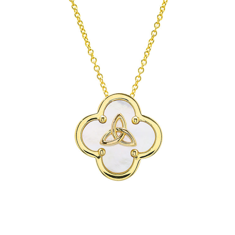 14kt Gold Vermeil Trinity Clover Mother of Pearl Necklace