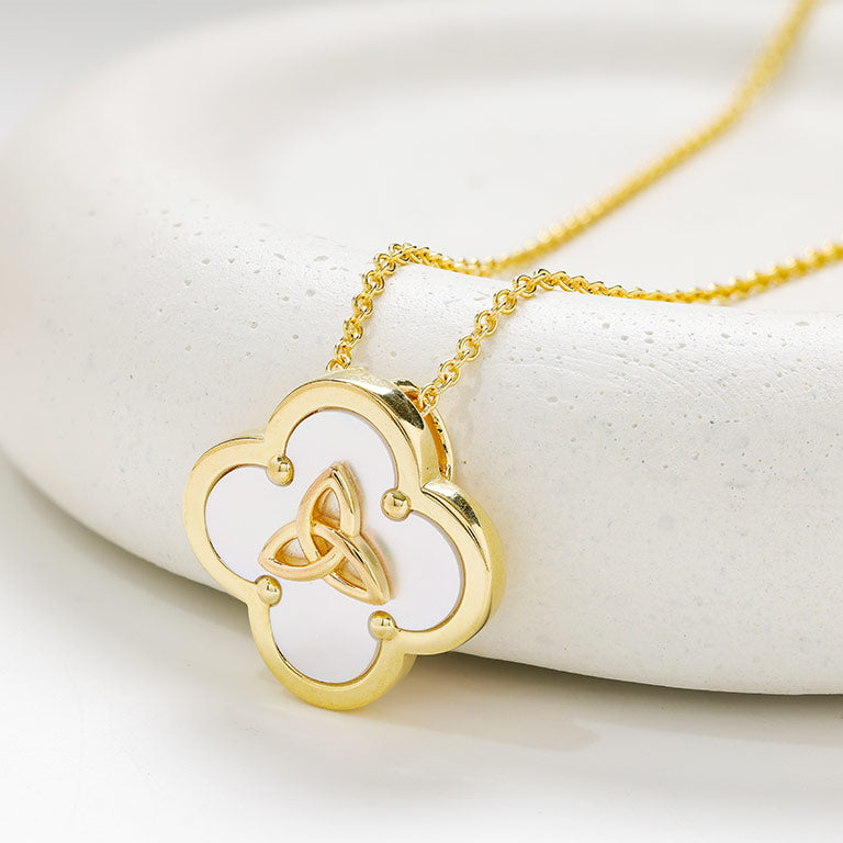 14kt Gold Vermeil Trinity Clover Mother of Pearl Necklace