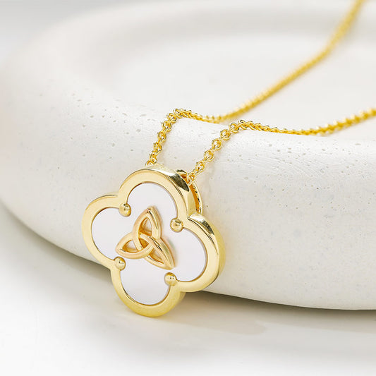 14kt Gold Vermeil Trinity Clover Mother of Pearl Necklace