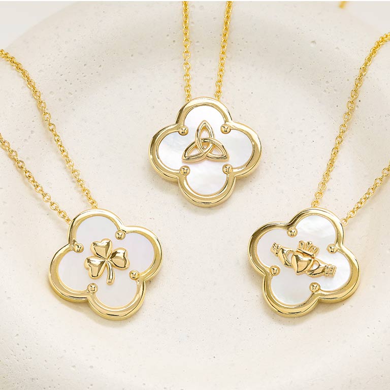 14kt Gold Vermeil Trinity Clover Mother of Pearl Necklace