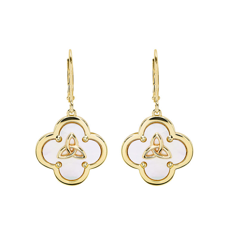 14kt Gold Vermeil Trinity Clover Mother of Pearl Drop Earrings