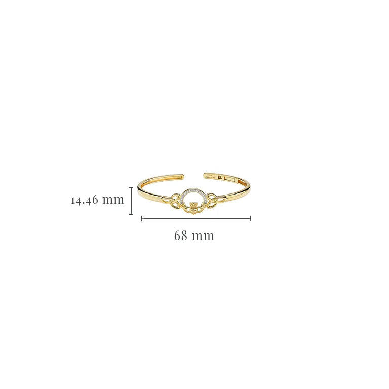 Shanore 14kt Gold Vermeil and Lab White Sapphire Celtic Claddagh Bangle