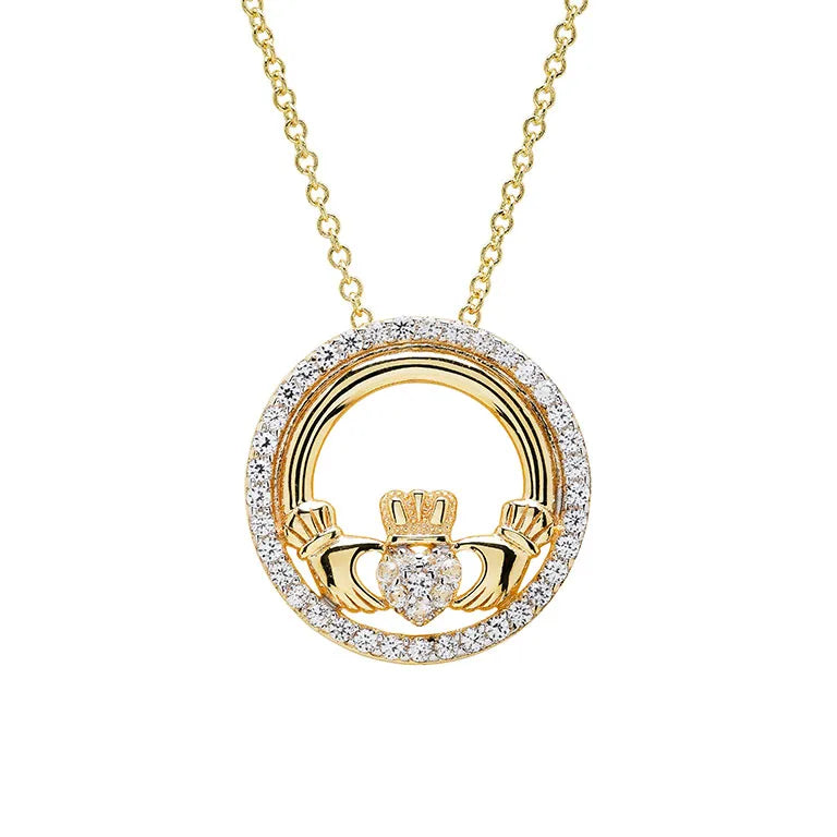 Shanore 14kt Gold Vermeil Claddagh Necklace with White Sapphires