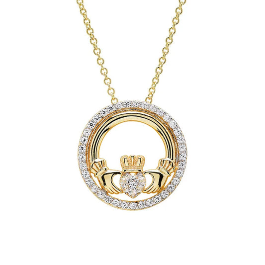 Shanore 14kt Gold Vermeil Claddagh Necklace with White Sapphires