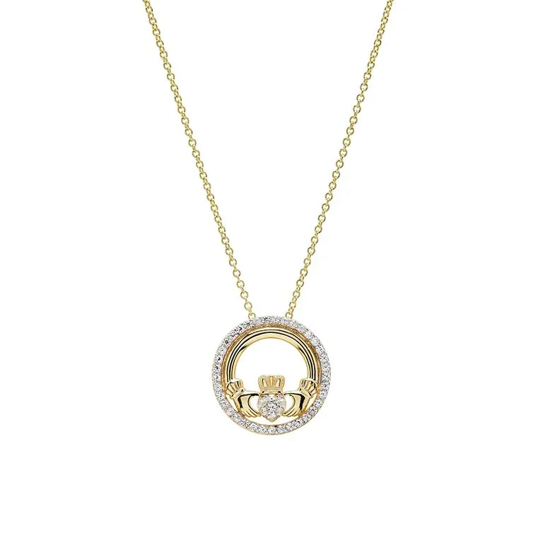 Shanore 14kt Gold Vermeil Claddagh Necklace with White Sapphires