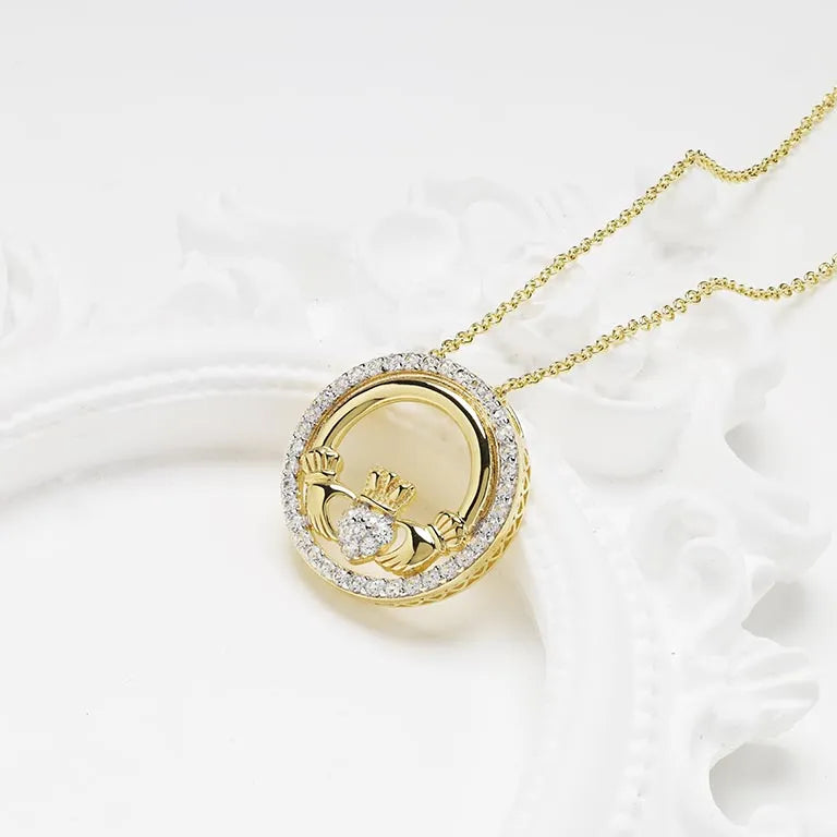 Shanore 14kt Gold Vermeil Claddagh Necklace with White Sapphires